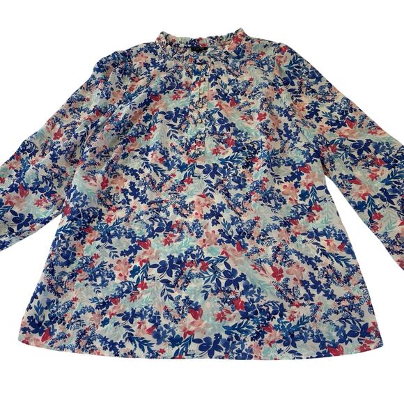 Talbots Ruffled Collar Floral Long Sleeve Shirt Semi Button Front Size XL - Picture 3 of 11